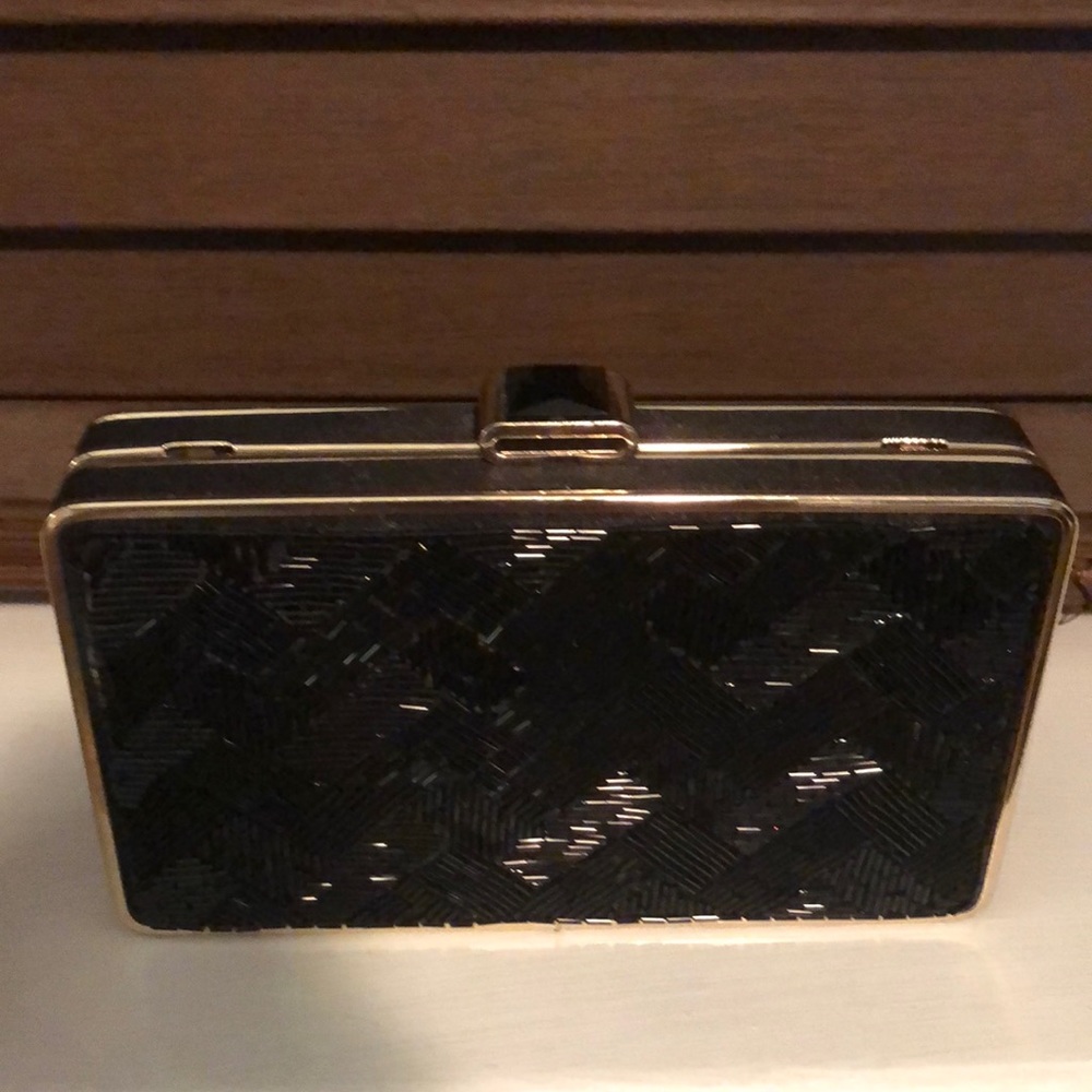 Black Evening Clutch with Gold Details